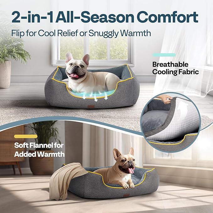 MellowMates Orthopedic Medium Sized Dog Bed with Removable Washable Cover, Waterproof & Non-Slip Base, Cat Couch Sofa, Comfortable Pet Bed with Cooling/Warming, Dual-Layer Interior Padding, 28", Grey