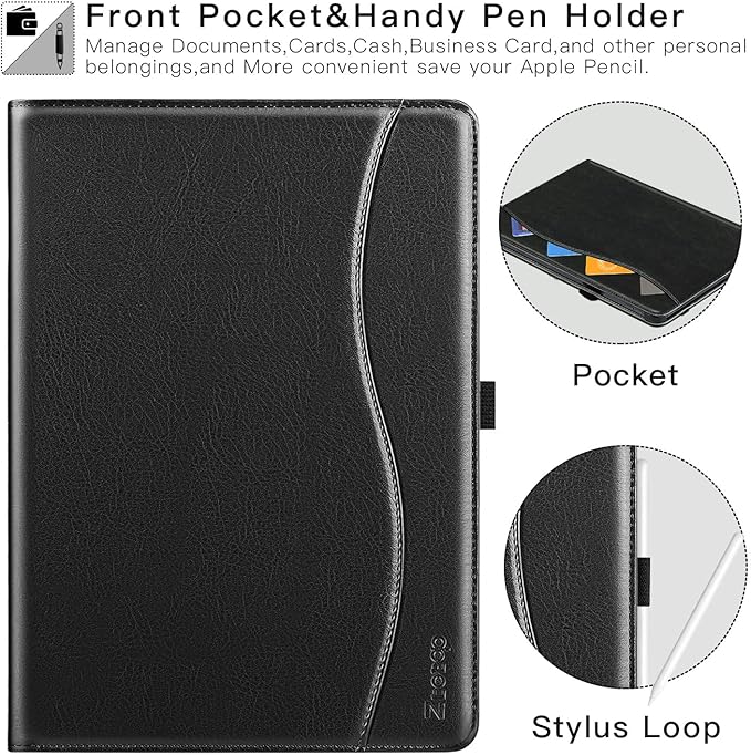 ZtotopCases for New iPad Pro 11 Inch Case 2024 (M4), Premium PU Leather Smart Cover with Auto Wake/Sleep,Multiple View Angles with Hand Strap and Pocket for iPad Pro 11 5th Gen,Black