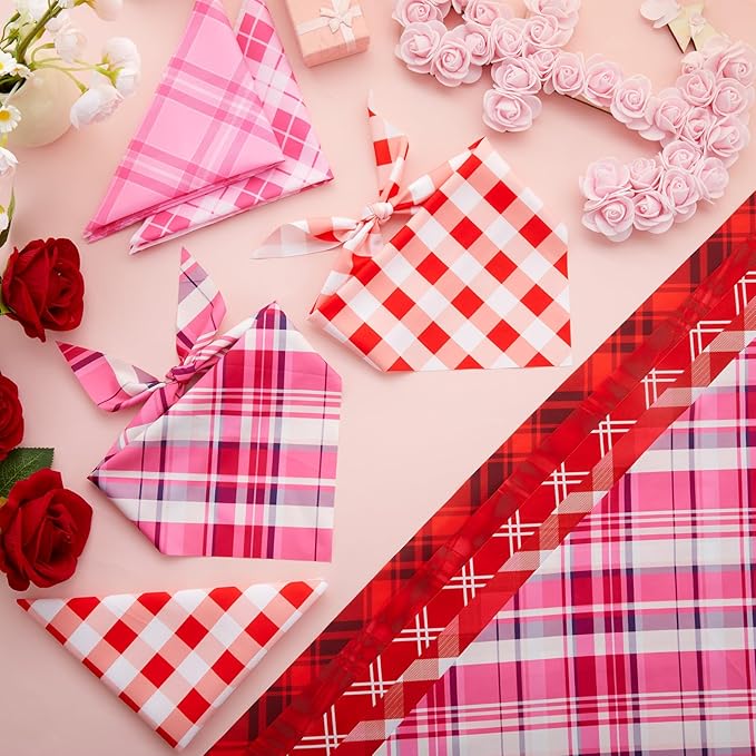 Abbylike 50 Pcs Valentines Day Plaid Dog Bandanas Bulkpink Red Bandanas for Dogs Triangle Kerchief Bibs Scarf for Pet Romantic Costume Photo Props Accessories Pet Shops Groomers (25.6 x 17.7 x 17.7)