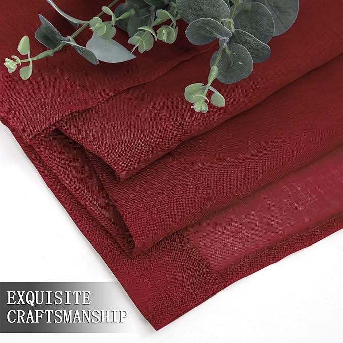 Tollpiz Short Sheer Curtains Linen Textured Living Room Curtain Sheers Light Filtering Rod Pocket Voile Curtains for Bedroom, 42 x 45 inches Long, Burgundy Red, Set of 2 Panels