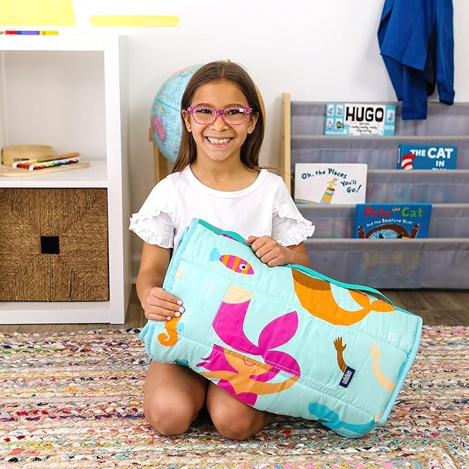 Wildkin Kids Microfiber Nap Mat – Soft Sleep Mat with Pillow, Ideal for School & Travel - Mermaid