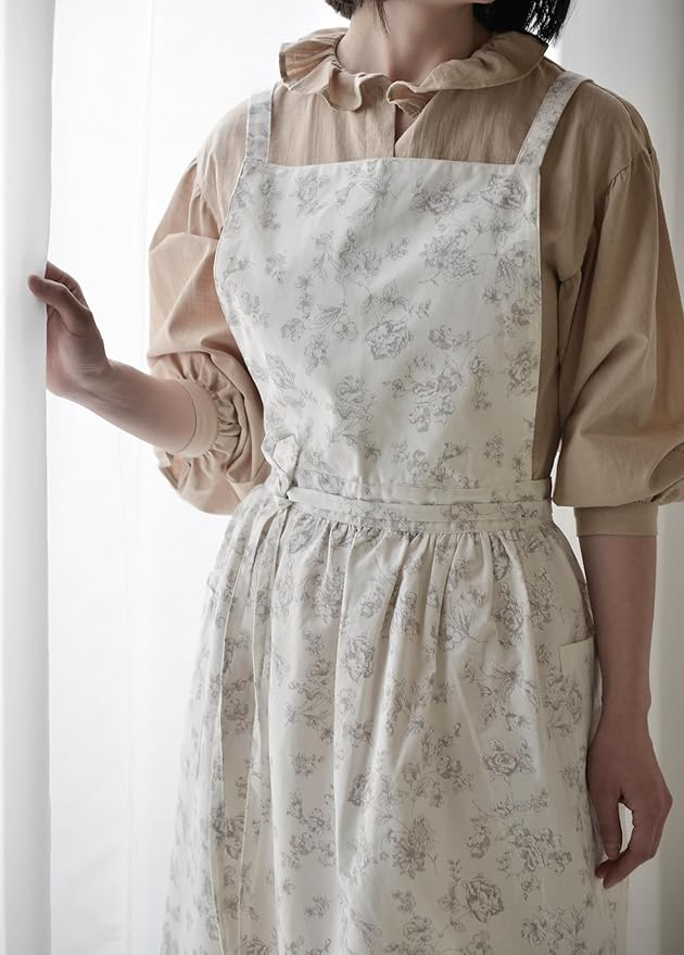 Japanese apron Women-Cross Back Apron for Women with Pockets, Pinafore Aprons, Womens Cotton Linen Apron