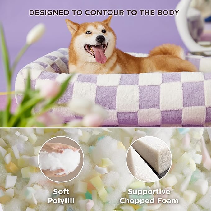 LE SURE Cute Dog Bed for Large Dogs - Washable Pet Beds,Cozy Rectangle Orthopedic Sofa with Jacquard Shaggy Plush & Anti Slip Bottom,36x27x8inches