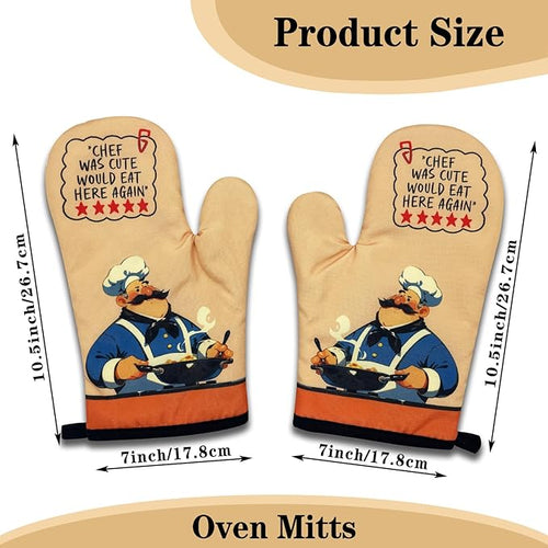 2 Pack Funny Oven Mitts for Men, Chef was Cute Would Eat Here Again, Heat Resistant Silicone Non-Slip Mitts, Baking Cooking Gifts for Chef Friend, Christmas Birthday Gifts for Dad Husband
