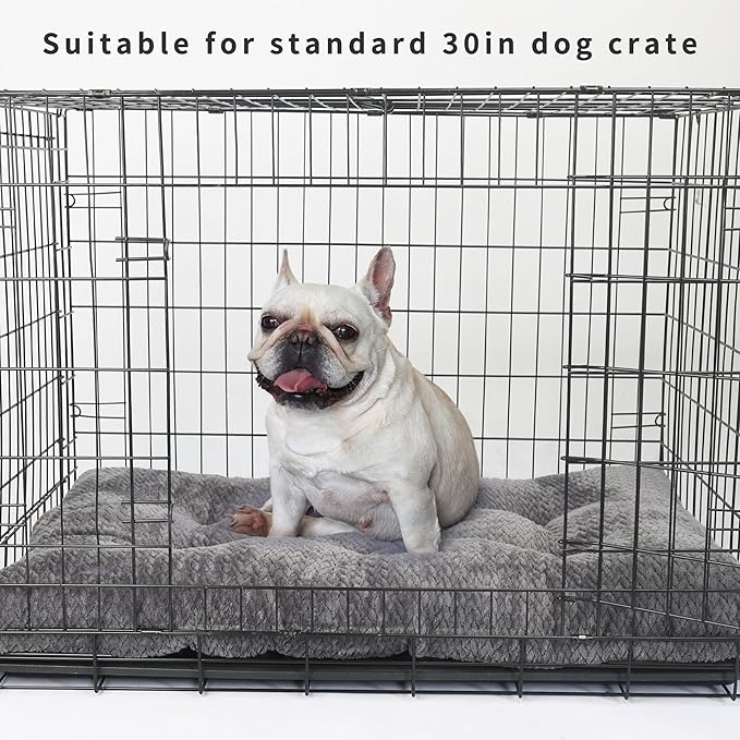 Medium Dog Beds for Crates Washable 30 Inch Dog Crate Bed Soft and Fluffy Pads for Cages Up to 40 lbs Pet Bed Mat Pillows Kennel Pads for Crates Jacquard Dark Grey