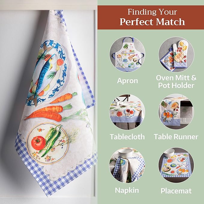 Maison d' Hermine Kitchen Towels Set of 3 100% Cotton 27.50" x 20" Reusable Cloth Tea Dish Towels Absorbent with Hanging Loop for Kitchen, Home, Dining, Cocktail Parties Spring/Summer (Gourmand)