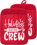 Christmas Holiday Baking Crew Pot Holders with Pockets, Red Christmas Gingerbread Baker Oven Pot Holders Heat Resistant Oven Mitts Hot Pads for Kitchen Baking Cooking
