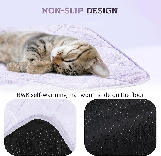 NWK Fluffy Self Warming Cat Mat, Cat Blanket, Thermal Dog Mat, Washable, Non-Slip Bottom for Sofa & Crate & Kennel & Car Seat (Purple, Medium (28'' X 19'' X 0.4''))