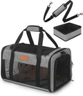 PETUX Airline Approved Pet Carrier - 17x11x9.5 in, Underseat, Top & Side Entry, Soft Sided Cat Dog Carrier for Small Cat & Dog Up to 12 lbs with Anti-Scratch Mesh & Litter Box for Travel & Vet - Grey