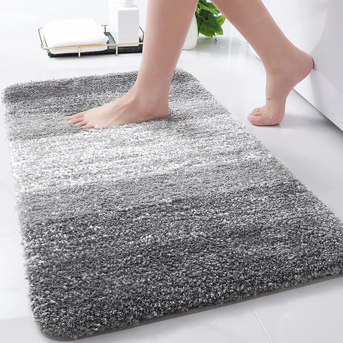 Arotive Microfiber Bathroom Rugs, Shaggy Soft and Absorbent Bath Rug, Non-Slip, Thick Plush Machine Washable Dry Bath Mats for Bathroom, Tub and Shower, 34x21, Grey, Rectangular