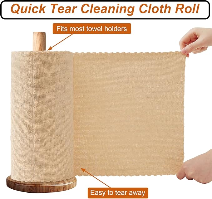Tigona 80 Pack Microfiber Cleaning Cloth Roll,Lint Free Rags & Tear Away Reusable Towels Washable Scratch,Ultra Absorbent Dish Rags(12" x 12") for Car Kitchen Home Garage-Apricot Yellow