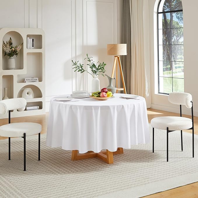 White Round Tablecloth 6-Pack, 120 Inch Diameter Table Cloth for Round Tables - Polyester Fabric Tablecloths, Reusable & Washable Table Cover