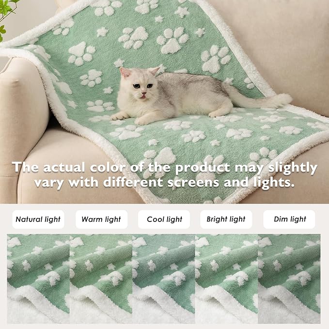 Yaning Waterproof Blanket for Dog Cat or Adult, Cute 3D Textured Paw Dog Blanket for Bed Couch Sofa, Soft Liquid Pee Proof Pet Furniture Protector, 50"x60", Green