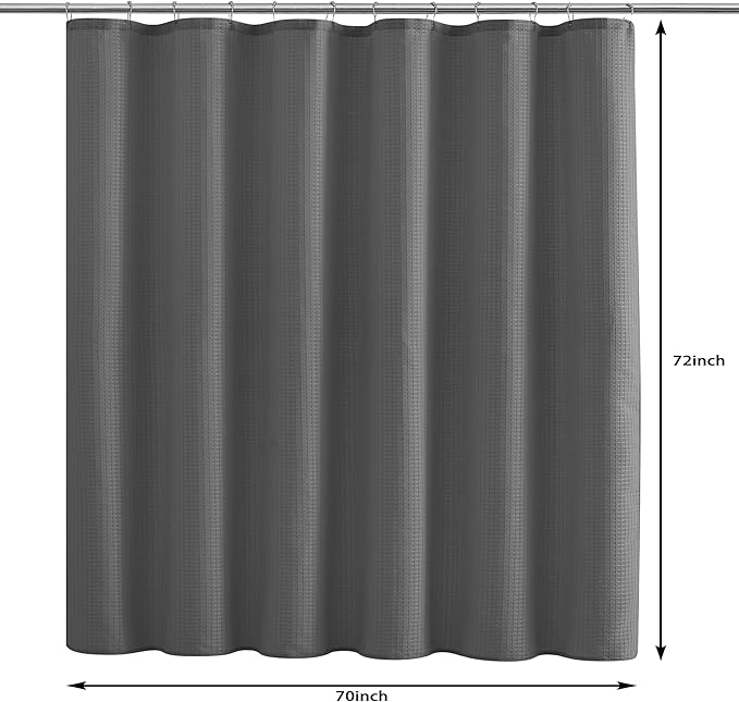 Indecor Home Luxury Waffle Weave Shower Curtain Elegant Hotel Style Fabric for Bathroom, Water Repellent, Machine Washable Dark Grey Waffle