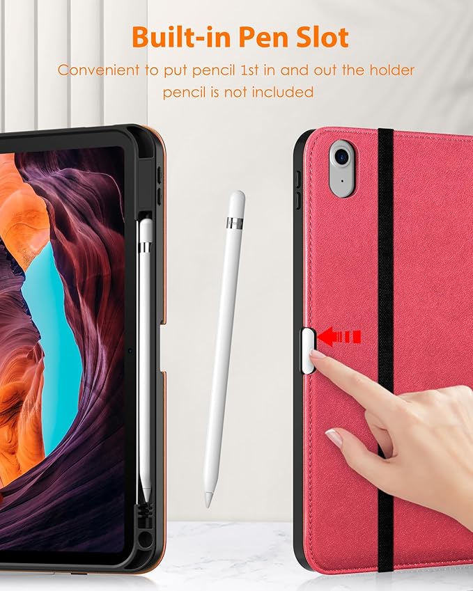 DTTO for iPad (A16) 11th Generation Case 11 Inch 2025, iPad 10th Generation Case 10.9 Inch 2022, Premium Leather Business Folio Stand Cover with Pencil Holder - Auto Wake/Sleep, Watermelon red