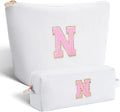 Btffitting Personalized Makeup Bag for Women Girls - Fashion Cosmetic Bag Trendy Travel Toiletry Bag with Initials Letter - Teen Gifts - White,N
