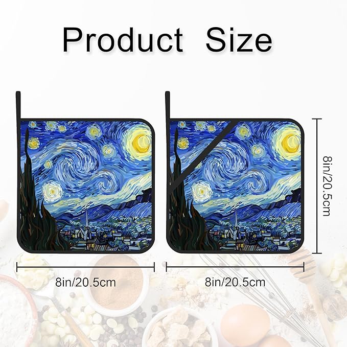 Pot Holder Set of 2,Starry Night Kitchen Heat Resistant Potholder for BBQ Cooking Baking,Food Hot Pat for Women Men Kitchen Wear