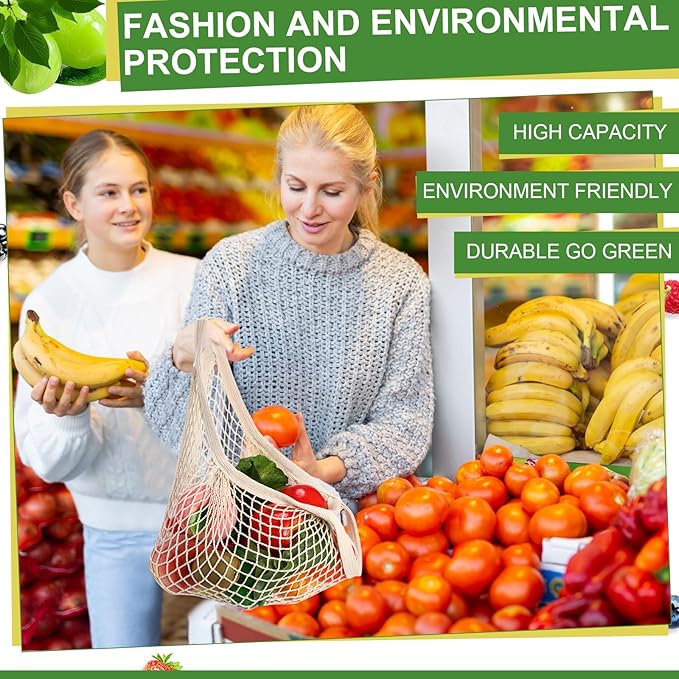 Paterr 50 Pack Cotton Mesh Produce Bags Bulk Reusable Market Bag Washable Net Grocery Purse String Shopping Tote Beach Organizer for Vegetable Fruit Picnic Food Storage (Short Handle,Beige)