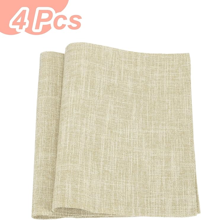 HARFINGTON 4pcs Linen Fabric Placemats 12" x 18" Polyester Rectangle Place Mats Machine Washable Heat Resistant Kitchen Table Mats for Outdoor Indoor Party Family Holiday, Yellow