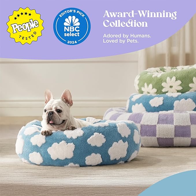 LE SURE Donut Small Dog Bed - Round Cat Beds Indoor Anti-Anxiety Calming Present for Pets, Washable Cute Modern Beds with Jacquard Shaggy Plush & Anti Slip Bottom，23 Inch, Brwon