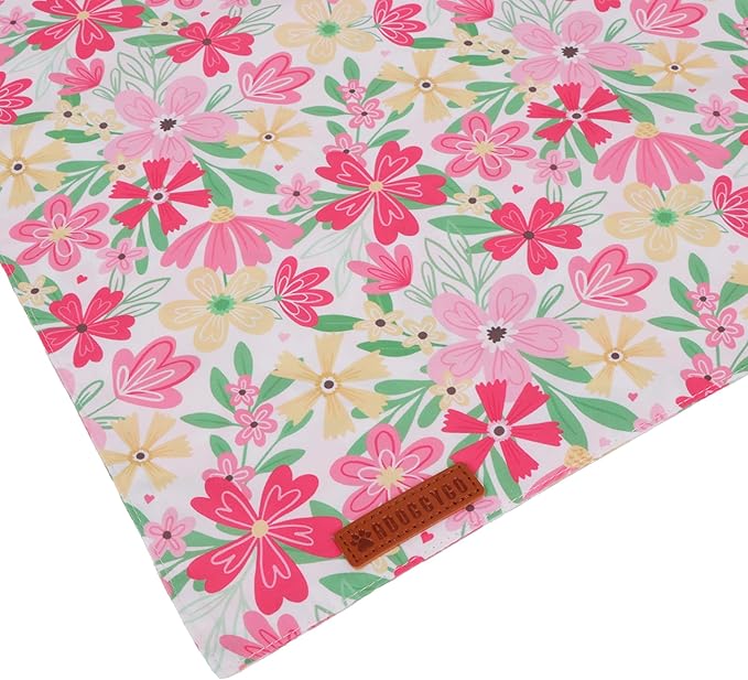 ADOGGYGO Floral Dog Bandanas 2 Pack, Triangle Reversible Pink White Flower Dog Scarf, Premium Durable Fabric, Pet Floral Bandanas for Small Dogs (Small)