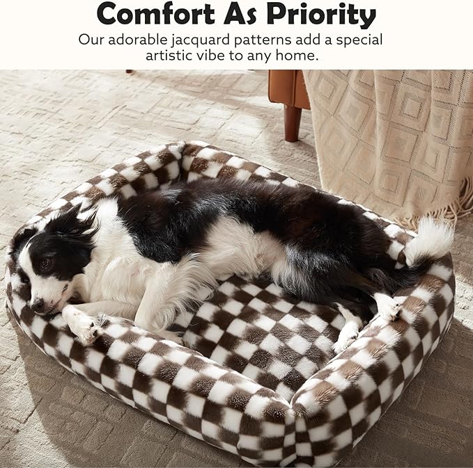 JOEJOY Large Dog Beds Large Sized Dog, Rectangle Washable Orthopedic Corduroy Fleece Pet Bed with Removable Zipper Cover, Cute Soft Calming Puppy Bed with Non Skid Bottom