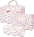 SXS LACONIC 3PCS Quilted Makeup Bag Set, Cosmetic Pouch for Women, Travel Toiletry Bags with Zipper Closure, Coquette Floral Make up Organizers
