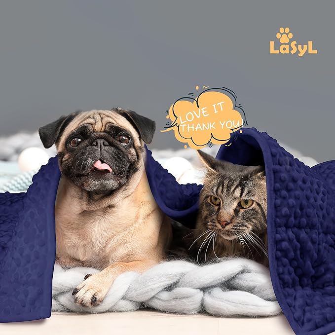 LaSyL Weighted Blanket for Pets | Thunder Blanket for Dogs Anxiety | Premium Soft Minky | Relaxation & Calming & Anti Anxiety | Used in Car, Bed, Couch | Dark Blue, Washable Medium 32" L x 40" W