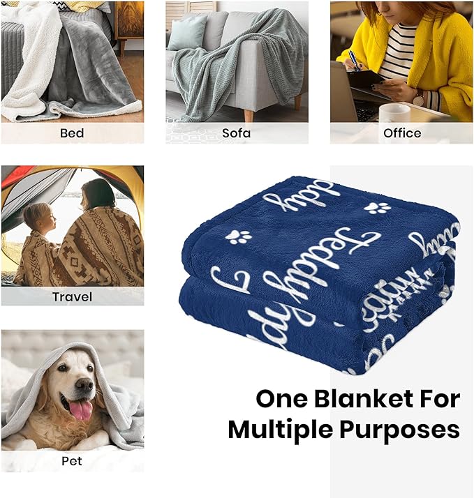 Ecautly Custom Pet Blanket for Dog, Personalized Pet Blanket with Name, Customized Paw Print Throw Blanket for Cat, Gift for Pet Bereavement, Dog Bed Blanket Passing Away Gifts