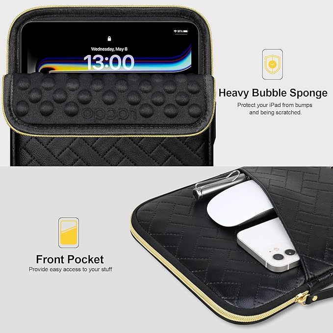 Lacdo Tablet Sleeve Case for 11 inch iPad A16 / 11 Inch iPad Pro M5 M4 / 11 inch iPad Air M3 M2 / 10.9" iPad / 10.2" iPad /10.9" ipad Air, Samsung Galaxy Tab A9+ Bag, Fit Magic Keyboard, Elegant Black