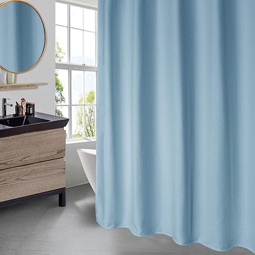 AooHome 36x72 Inch Stall Size Shower Curtain, Soft Fabric Waffle Weave Bathroom Curtain with Hooks, Weighted Hem, Heavy Duty, Water Repellent, Light Blue