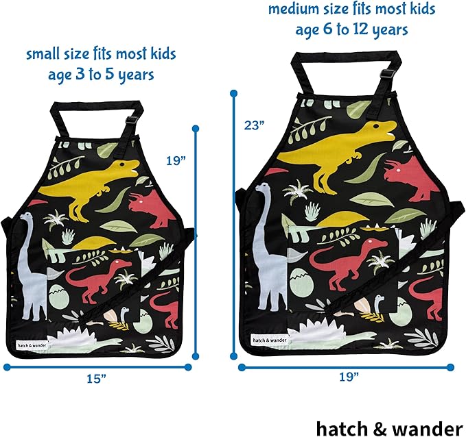 hatch & wander Kids Apron | Fun Kids Aprons for Cooking or Gardening | 4 Fun Designs & 2 Sizes | Kids Painting Apron