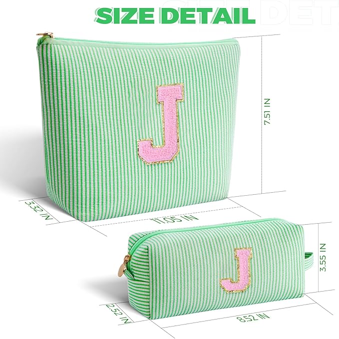 Btffitting Monogrammed Gifts for Women - Cosmetic Bag for Teen,Initial Cute Makeup Bag Set for Women,Trendy Pouch for Niece Sister Friend Female Her,Birthday Gifts for Daughter - Green,J