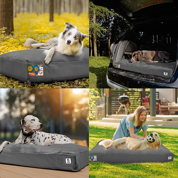 Sytopia 42'' Canvas Indestructible Outdoor Dog Bed with Waterproof Washable Removable Cover for Extra Large Dogs, Indoor and Patio Pet Pad, Dark Grey