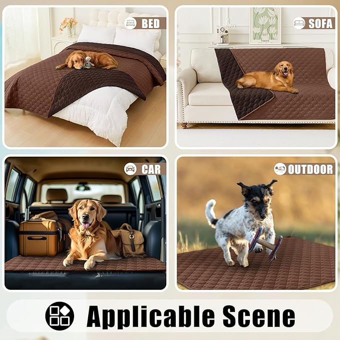 Smiry Waterproof Dog Bed Cover Blanket, Soft Reversible Pet Blanket, Washable Leakproof Cats Dogs Couch Cover for Sofa, Couch, Furniture, Plaid (30x53 Inch, Brown/Chocolate)