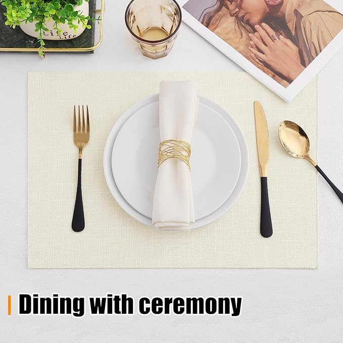 Homaxy Cloths Placemats for Dining Table Set of 4, Heat Resistant Washable Cotton Linen Blend Table Mats, Easy to Clean Place Mats for Indoor Outdoor Party Kitchen Decoration, 13" x 19", Cream