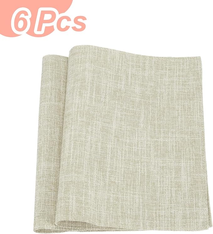 HARFINGTON 6pcs Linen Fabric Placemats 12" x 18" Polyester Rectangle Place Mats Machine Washable Heat Resistant Kitchen Table Mats for Outdoor Indoor Party Family Holiday, Beige