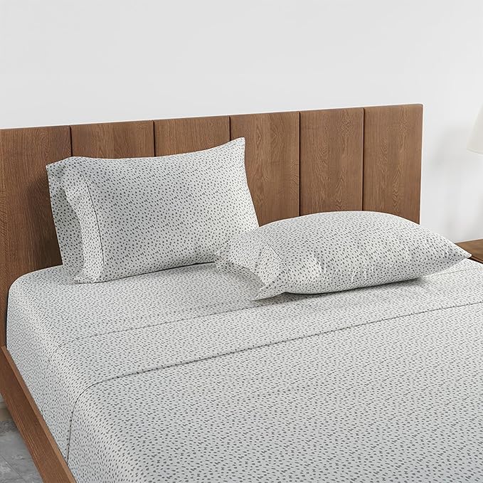 Lane Linen Split King Cotton Sheets Sets for Adjustable Bed – 450 Thread Count Soft Sateen Sheets, Cooling & Breathable, 15” Deep Pocket Fully Elasticized Fitted Sheet, Luxury Hotel Bedding, Misty Dot
