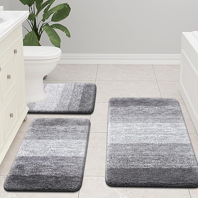 Arotive Microfiber Bathroom Rugs, Shaggy Soft and Absorbent Bath Rug, Non-Slip, Thick Plush Machine Washable Dry Bath Mats for Bathroom, Tub and Shower, 59x20, Grey, Rectangular