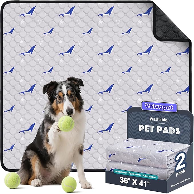 Velvopet Washable Pee Pads for Dogs, 2 Pack Puppy Pads, Super Absorbent & Leakproof with Anti-Slip Bottom for Dog Training, Crates, Car, Pet Pee Pads, and Furniture Protection,36"x41"
