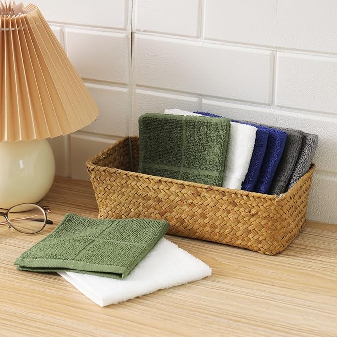 Glynniss Dishcloths Kitchen Highly Absorbent Dish Rags 100% Cotton Dish Cloths for Washing Dishes (Blue White)