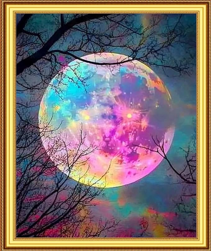 Foxnyart Stamped Cross Stitch Kits Full Range of Embroidery Needlework Starter Kits for Beginners Adults 11CT Embroidery Patterns Art Crafts DIY Needlepoint Kit-Abstract Moon 16x20 inchs