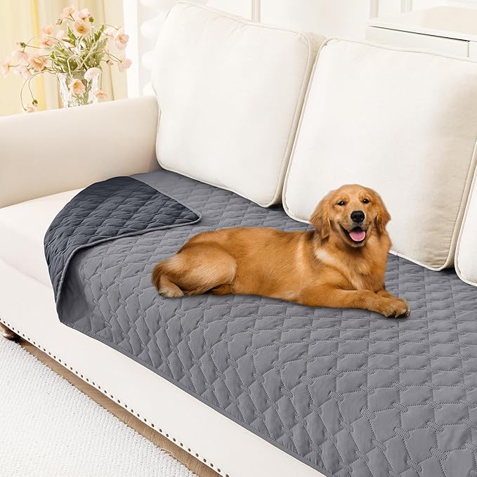 Smiry Waterproof Dog Bed Cover Blanket, Soft Reversible Pet Blanket, Washable Leakproof Cats Dogs Couch Cover for Sofa, Couch, Furniture, Plaid (30x70 Inch, Grey/Dark Grey)