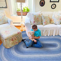 Homespice Denim Jute Braided Oval Rugs 5x8' - Ideal as Country Blue Oval Braided Rugs for Living Room, Reversible, No Shed Jute for Easy Maintenance
