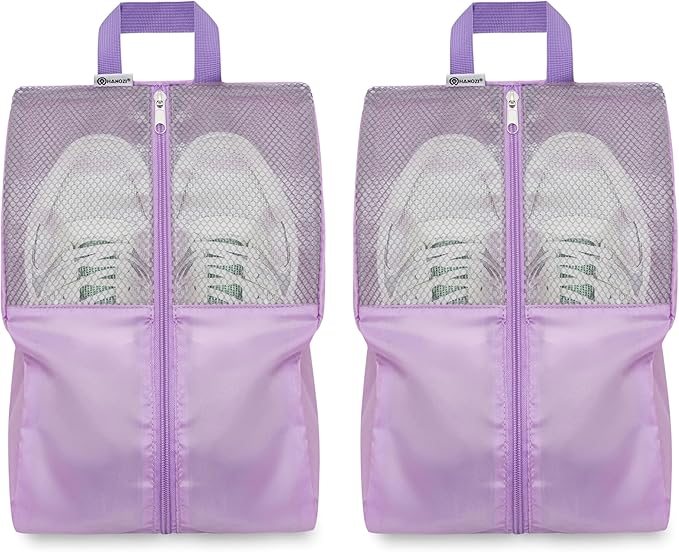 HANOZI Shoe Bags For Travel, Used As For Storage or Shoe Travel Bag, Space Saving When Travelling With This Travel Shoe Bags For Packing, Sneaker Bag. (Light Purple, 2 Pack, Large)