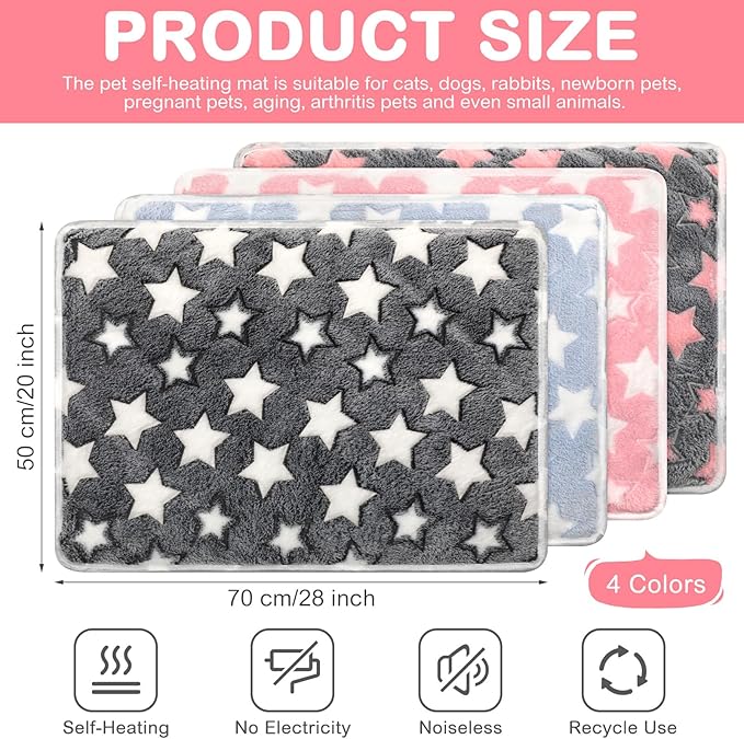 Clysee 4 Pack Self Heating Cat Bed Cat Self Warming Pad with Removable Cover Extra Warm Thermal Pet Pad Washable Pet Crate Mat Anti Slip Kennel for Indoor Outdoor Pets(Star,20 x 28 Inches)