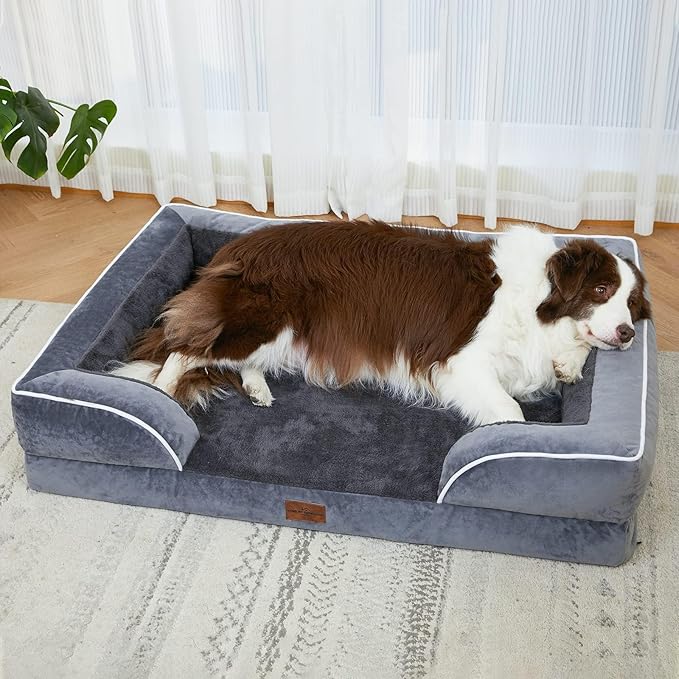 Comfort Expression Orthopedic Dog Bed for Small Dogs 24x16 Inch, Waterproof Supportive Egg Crate Foam Small Pet Bed with Removable Bolsters, Dog Couch with Washable Cover & Non-Slip Bottom, Dark Grey