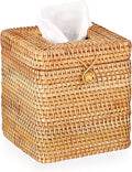 Sumnacon Tissue Box Cover Square Tissue Box Rattan Tissue Box Holder with Hinged Top Lid, Wicker Tissue Holder for Bathroom Toilet Living Room Kitchen Office Table Desk, Yellow