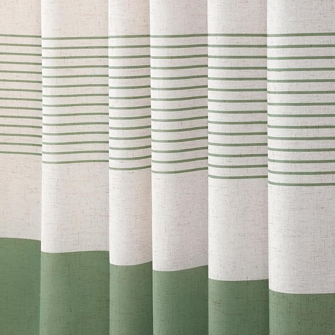 XOGUIBO Sage Green Shower Curtain Boho Linen Striped Shower Curtains for Bathroom with Tassel 60 X 72