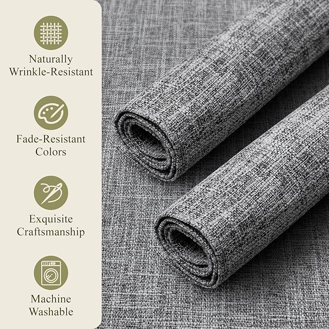 KXN Placemats Set of 4, Dual-Layer Thickened Faux Linen Table Mats, Heat Resistant & Wrinkle-Free, Machine Washable Cloth Place Mats for Kitchen Dining Indoor Outdoor (Light Gray)